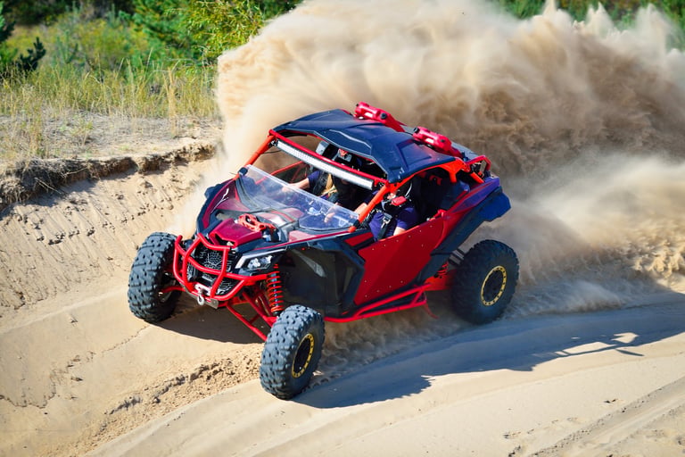 ATV and UTV offroad vehicle racing in the sand dunes. Extreme, adrenalin. 4x4
